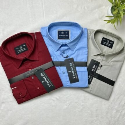 3 Solid Shirt Combo (Creem, Maroon, Navy blue)
